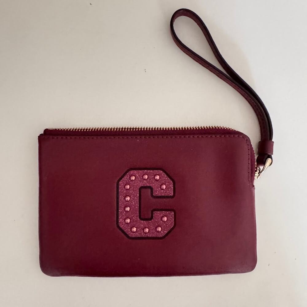 Coach Glitter C Crimson Red Leather Boxed Corner Zip Wristlet F22709